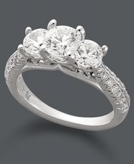Diamond Ring, 18k White Gold Certified Diamond Three Stone Ring (2 ct