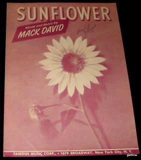 Sunflower 1948 Art Music Sheet Kansas Song by Mack David
