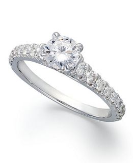 X3 Diamond Ring, 18k White Gold Certified Diamond Pave Solitaire