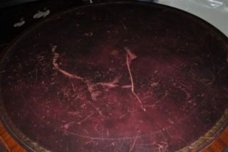 Super Rare Mahogany Wood Drum, Center Table, Leather Top. Circa 1920