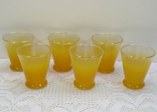 Set 6 Orange Blendo Juice 4 oz Shot Glasses Gold Rim Bar Ware West