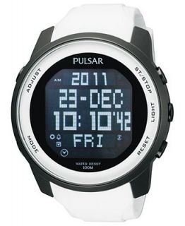 Pulsar Watch, Mens Digital White Polyurethane Strap 47mm PQ2015