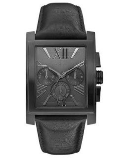 GUESS Watch, Mens Chronograph Black Leather Strap 50x48mm U0010G2