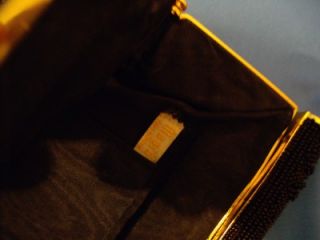 Vintage Majid Black Glass Bead Beaded Gold Evening Bag Purse Clutch