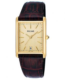 Pulsar Watch, Mens Brown Leather Strap PXDA84   All Watches   Jewelry