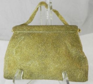 Vintage Gold Hand Beaded Purse Evening Bag Magid Japan