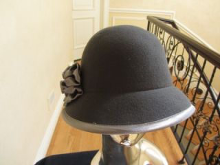 Ladies Womans Charcoal Gray Cloche Bucket Felt Hat w Satin Bow and