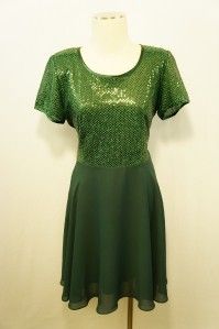 Molly Malloy Green Sequin Cap Sleeve Knee Length Evening Dress Sz 12