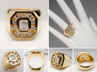 Vintage Mens Diamond Pinky Ring vs Emerald Cut Solid 18K Gold Jewelry