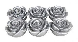 Unscented Floating Rose Candles Wedding Decoration 6 Pcs Silver