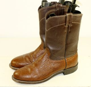 Larry Mahan Brown Two Tone Leather Ostrich Skin Western Cowboy Boots