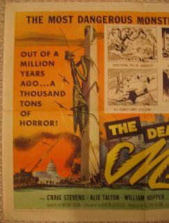 THE DEADLY MANTIS ORIGINAL U.S. 1/2 SHEET MOVIE POSTER 1957 MONSTER