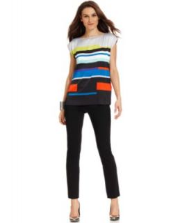 Vince Camuto Long Sleeve Colorblocked Sweater & Skinny Ponte Knit