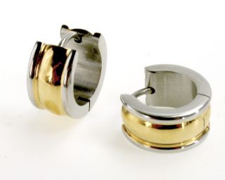 Gold 18k GF   Stainless Steel Earrings Small Hoop Huggie Wide 10mm
