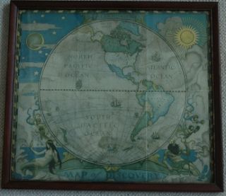 1928 N C Wyeth Print Map of Discovery Western Hemisphere