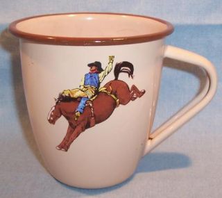 Marble Canyon Enamelware Cup Western Design Bronc Rider