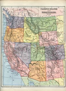 1883 Map USA Western Pacific States Territories Railroad Routes