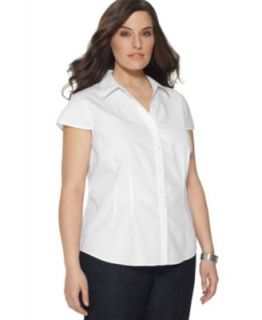 Jones New York Signature Plus Size Shirt, Easy Care Cap Sleeve