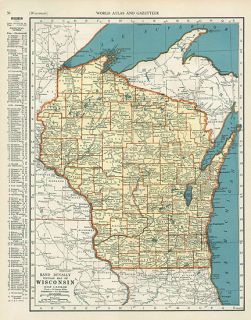 Wisconsin Authentic Depression Era Vintage Map Genuine 74 Years Old