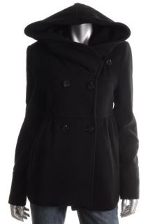 Marc New York New Black Wool Blend Double Breasted Hooded Jacket Coat