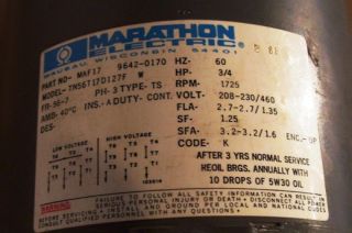 Marathon 3 4 HP Motor for Amtrol Water Circulator Pump
