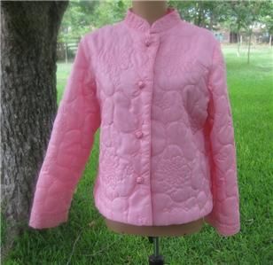 Vintage  Quilted Jacket Pink M Mandarin Collar