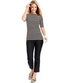 Charter Club Short Sleeve Boat Neck Striped Top & Classic Fit Slim It