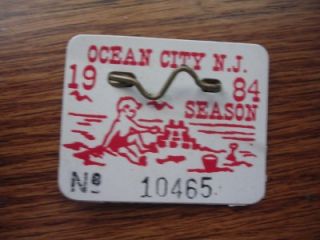 Original 1984 Beach Tag Badge Ocean City New Jersey Ocnj