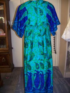 Vintage 70s Hilo Hattie Evelyn Margolis Empire Waist Maxi Dress Muumuu