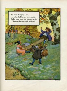 See Saw Margery DAW Mother GOOSE Rhyme Print 1921