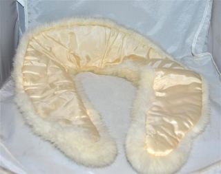 Vintage Soft White Rabbit Fur Long Tapered Collar Scarf with Satin