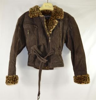 Wilson Dark Brown Suede Leather Faux Leopard Lined Womans Short Jacket