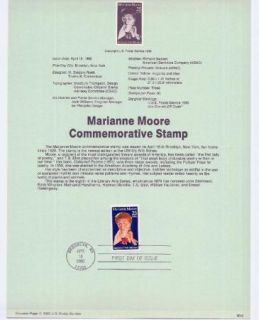 9009 25c Marianne Moore Stamp 2449 Souvenir Page