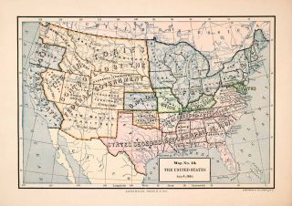 1891 Lithograph Antique 1861 Map United States Slavery Union States
