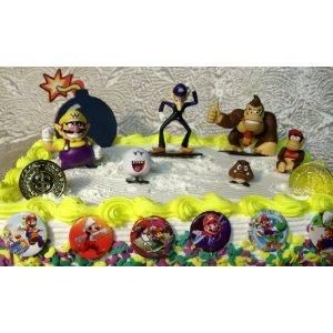 Super Mario Brothers Birthday Cake Set Wario Waluigi Goomba Diddy Kong