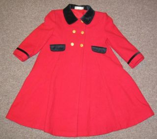 Marks Spencer Red Wool Coat Velvet Trim Girl 3 4