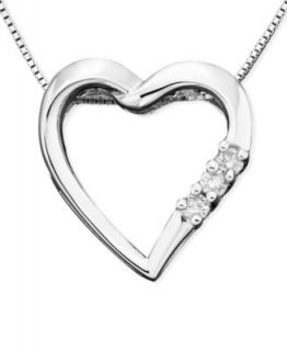 Diamond Necklace, 14k White Gold Three Stone Diamond Heart Pendant (1