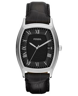 Fossil Watch, Mens Ansel Black Embossed Leather Strap 43x38mm FS4742
