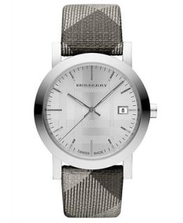 Burberry Watch, Womens Swiss Silver Shimmer Check Fabric Strap 38mm