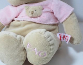 2010 FAO Schwartz Pink Girl Teddy Bear Musical Crib Pull Toy Lovey