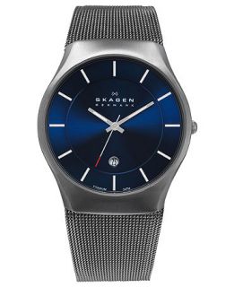 Skagen Denmark Watch, Mens Charcoal Tone Titanium Mesh Bracelet 39mm