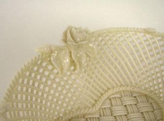 Irish Belleek Porcelain Four Strand Basket with Rose and Buds