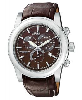 Citizen Watch, Mens Chronograph Eco Drive Brown Leather Strap 41mm