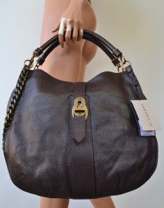 Burberry $995 Dark Brown Marsden Buffalo Leather Convertible Purse Bag