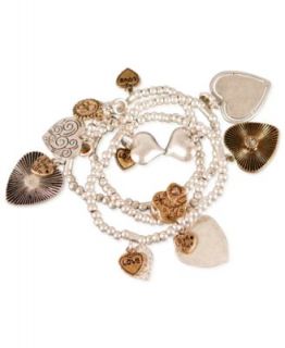 Jessica Simpson Bracelet Set, Beaded Heart Charm Bangle Set   Fashion