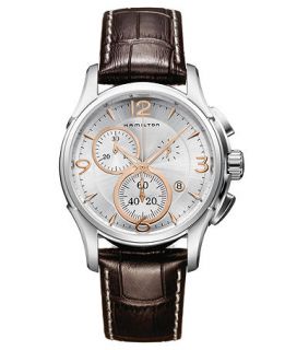 Hamilton Watch, Mens Swiss Chronograph Jazzmaster Brown Leather Strap