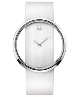 ck Calvin Klein Watch, Womens Swiss Glam White Leather Strap 42mm