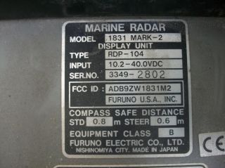 Furuno 1831 Mark 2 Marine Radar Fish Finder Display RDP
