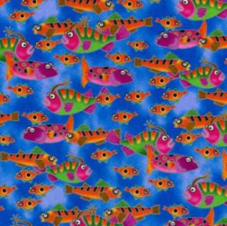 Commotion in The Ocean Cute Fish Fabric FQ RARE
