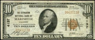 10 MARINETTE WISCONSIN STEPHENSON NATIONAL BANK 1929~#4137~NATIONAL